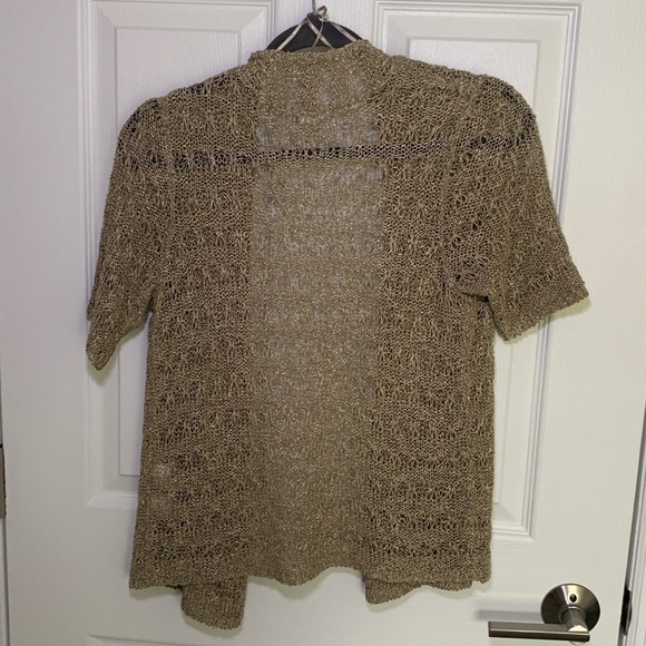Jones New York crochet/ loose knit open front shirt sleeved cardigan tan size XS - Picture 4 of 7